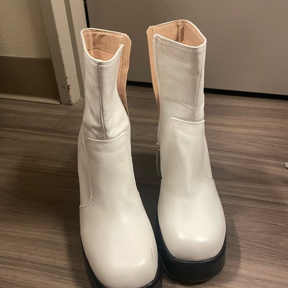 White Faux Leather Platform Sock Boots - Picture 2 of 3